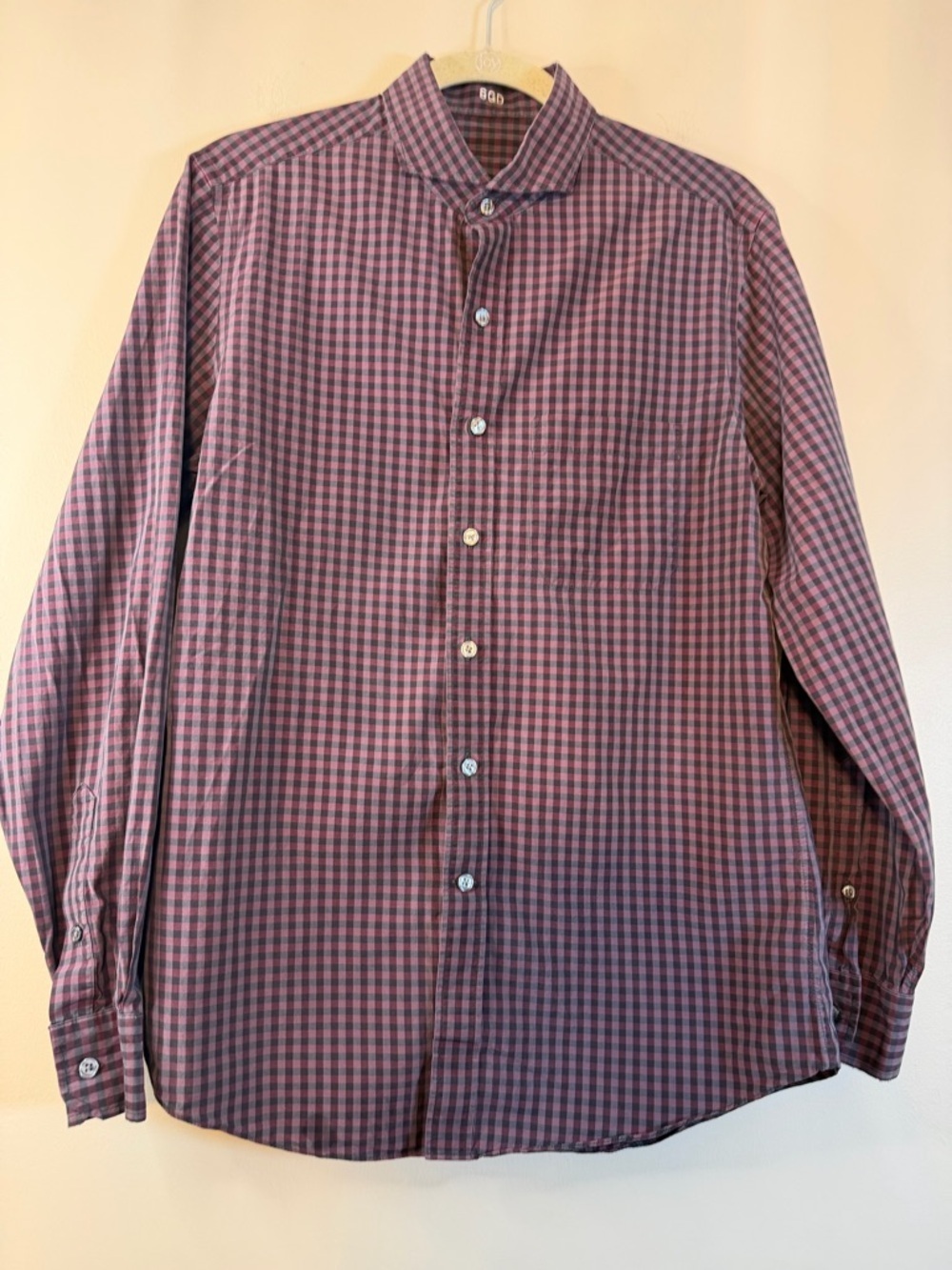SGD- Casual Button-Down Check Shirt in Burgundy and Blue -